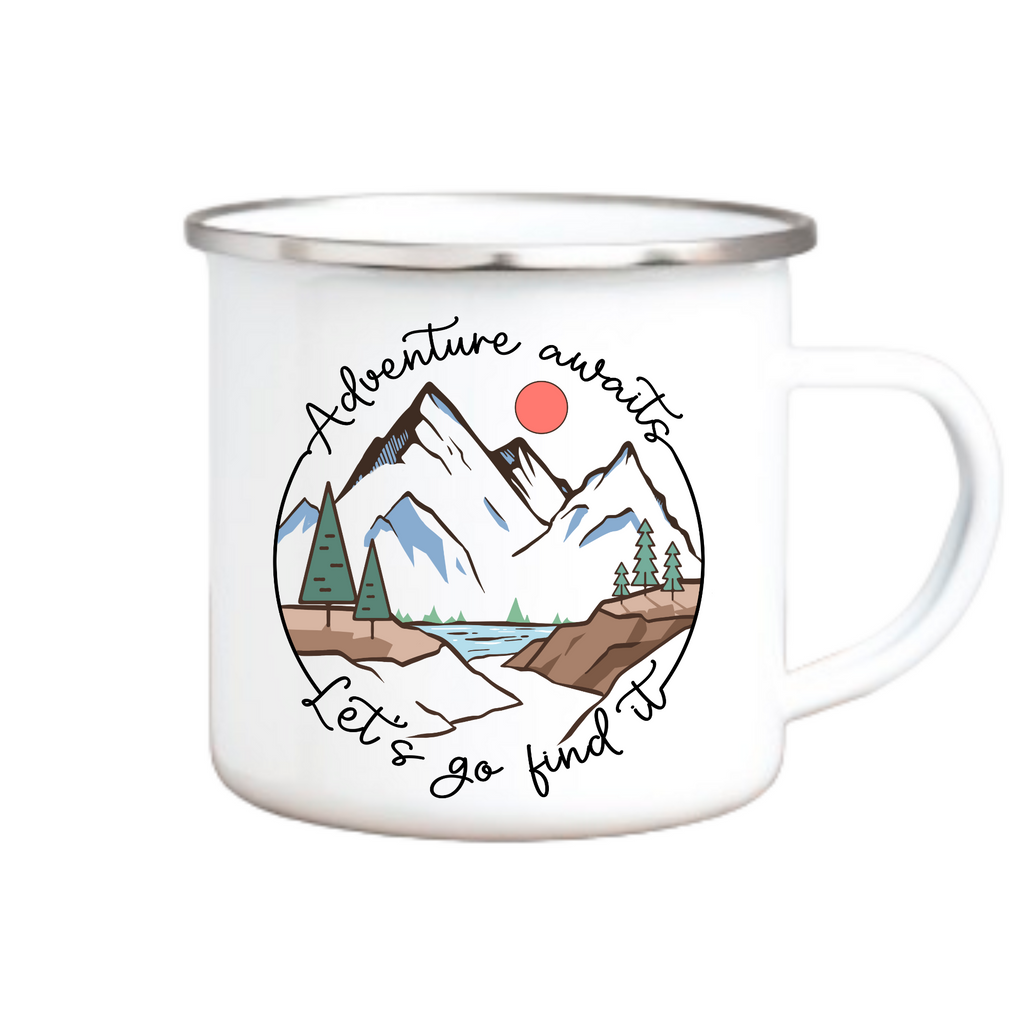 Adventure Awaits Let's Go Find It Camping Mug