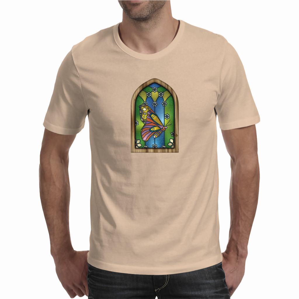 Stained glass butterfly window - Unisex T-shirt (NovelThredds)