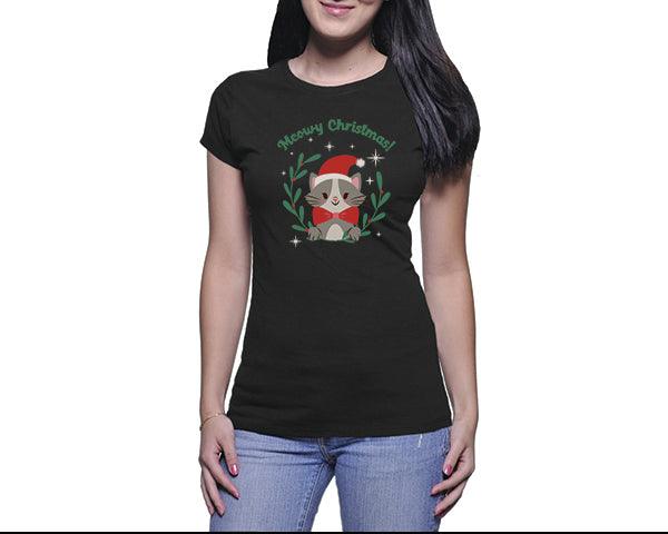 Funny Chrismtas Tees | Meowy Christmas Cat (Ladies)