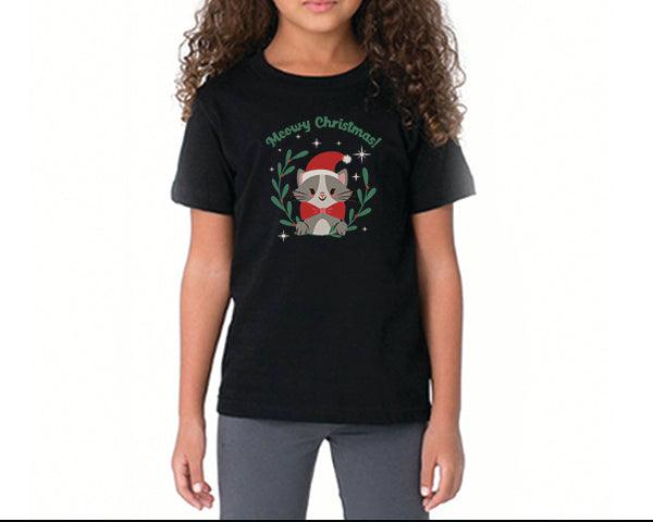 Funny Christmas Tees | Meowy Christmas Cat (Kids)